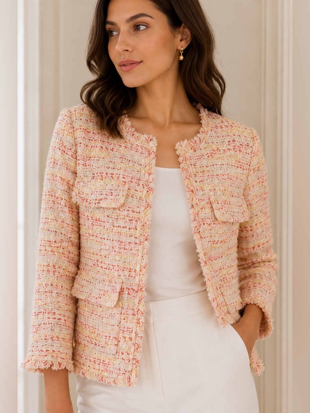 NWT Kate Spade Multicolor Tweed Fringe Trim Blazer‎ Jacket MSRP $428 Size 0